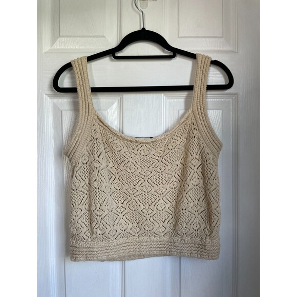 Marc New York Andrew Marc beige open knit crop length sweater tank top medium - Picture 4 of 6
